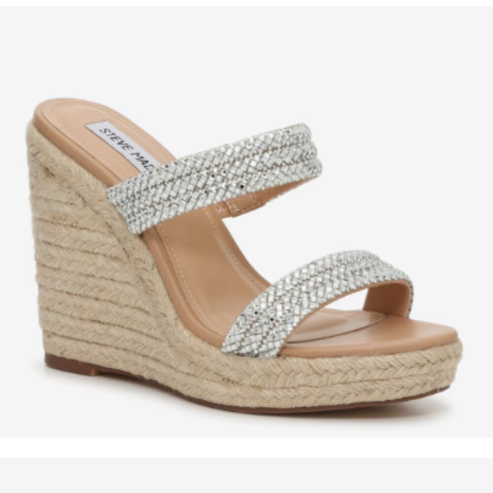 Steve Madden Silver and Tan Espadrille Wedges